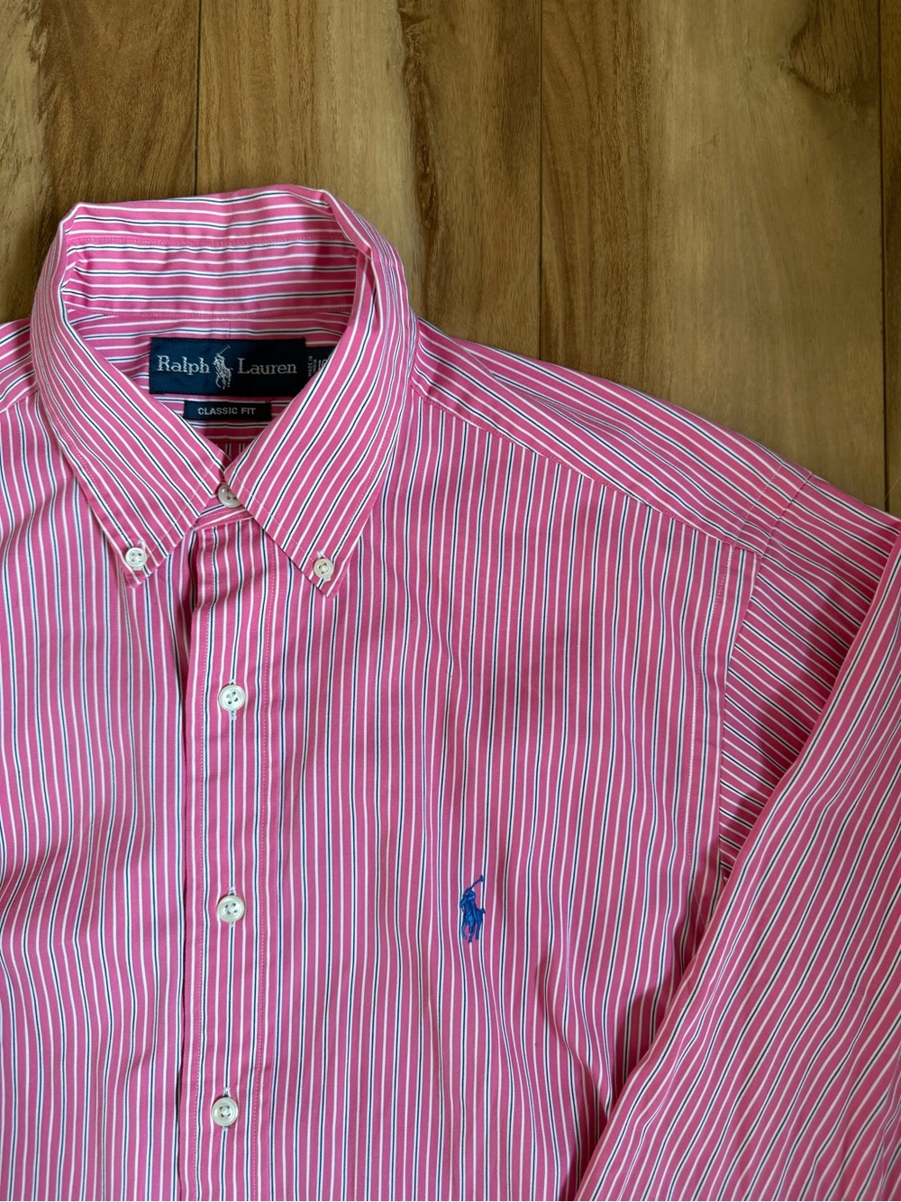 Ralph Lauren Men’s Non-Iron Classic Fit Pink Striped Cotton Dress Shirt 16 Large